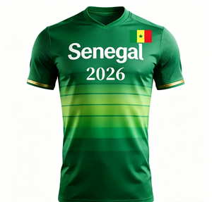 Maglia Senegal 2026 Verde Collo a V, Maglietta da Calcio con Bandiera Nazionale Senegalese per Tifosi - Product Image 1
