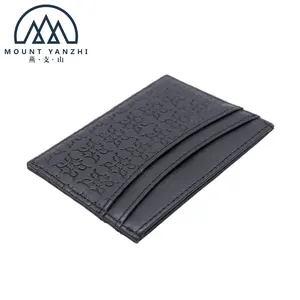 Custom Logo Promotional Leather Card Holder Embossed Logo Leather Slim Leather Card Sleeve With Logo