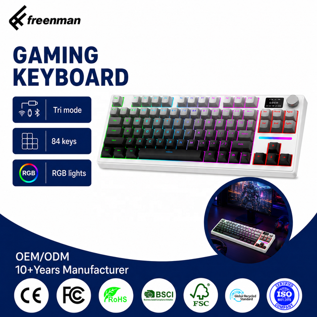 Custom 84 Keys 2.4G BT Tri-Mode with  Metal Knob RGB Computer Gaming Keyboard Wireless Keyboard for Laptop PC Gamer Keyboard