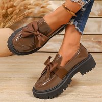 Mocassins à nœud grande taille populaires à semelle épaisse antidérapante, chaussures simples rétro en cuir pour femmes