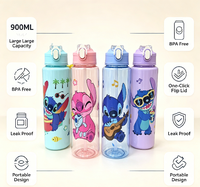 Bouteille d'eau en plastique de 800 ml avec couvercle à paille rabattable, réutilisable, sans BPA, pour enfants, cadeau, école