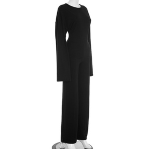 Viviblook ชุด2ชิ้นสำหรับผู้หญิงกางเกงขายาวขากางเกงขายาวคอกลม2ชิ้นสำหรับฤดูใบไม้ร่วงแบบลำลองใหม่สำหรับ Y25ST310 - Product Image 4