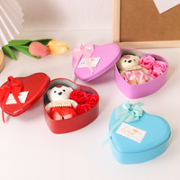 Emballage élégant en forme de cœur, ours en peluche, 3 savons en forme de rose, boîte cadeau pour la Saint-Valentin, cadeau pour la fête des mères