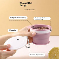 Bol de voyage pliable en silicone personnalisé, bol alimentaire portable pliable avec couvercle et mousqueton pour le camping OEM ODM