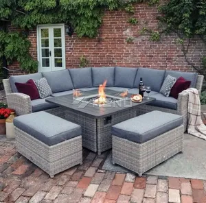 Canapés d'extérieur en osier pour balcon, terrasse et jardin, avec foyer au propane et housse en maille, certifiés, à prix abordable, style <span class=keywords><strong>Londres</strong></span> - Product Image 1