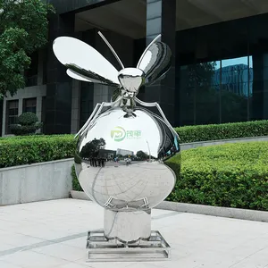 定制尺寸现代户外大型花园动物蜜蜂球形抛光金属工艺品不锈钢雕塑