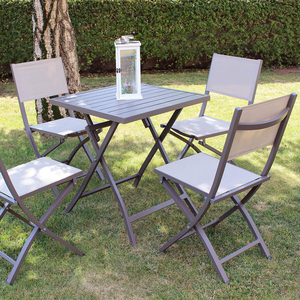 Ensemble de 5 pièces de bistrot de Patio moderne avec Table pliante et quatre chaises meubles d'extérieur en <span class=keywords><strong>aluminium</strong></span> résistant aux intempéries pour <span class=keywords><strong>jardin</strong></span> - Product Image 1