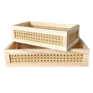 Japanese Style Imitation Rattan <b>Storage</b> <b>Basket</b> Rectangle Solid Wood Stackable For Home Bedroom Cosmetics Jewelry <b>Storage</b> - Product Image 5