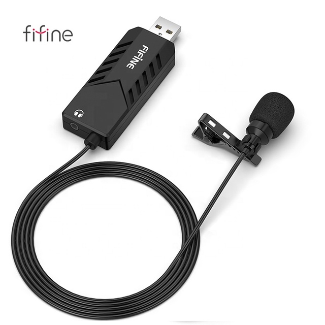Fifine Mini USB Lapel Mic for Online Teaching Recording Clip-on Cardioid Condenser Lavalier Microphone for PC Laptop K053
