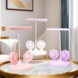Dual <b>Head</b> Desk <b>Fan</b> With Led Light 7 9.9 In Usb Powered Plastic Table <b>Fan</b> For Student Dorm Home Use - Product Image 1