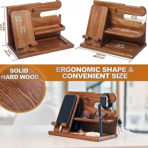 Wooden Desktop Phone Charging Stand With Watch Key Storage And <b>Glasses</b> Holder For Office Home Bedroom Use - Product Image 3