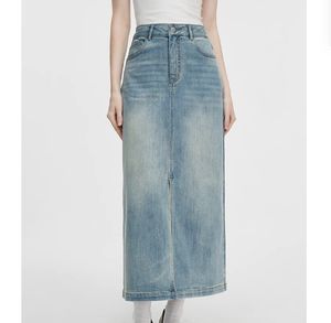 OEM ODM yüksek Rise klasik mavi Denim kot etek zarif Streetwear düğme sevimli düz sıska tasarım çapak kenar cepler yaz - Product Image 1