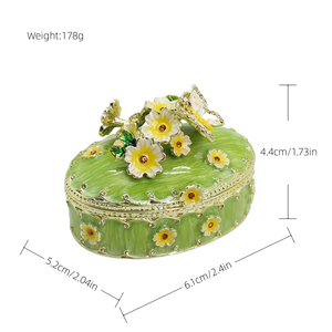 Shinnygifts kim loại lưu trữ Hộp quà tặng hình bầu dục bướm tình yêu hoa đính Hộp Men trang trí đồ trang sức hộp - Product Image 5