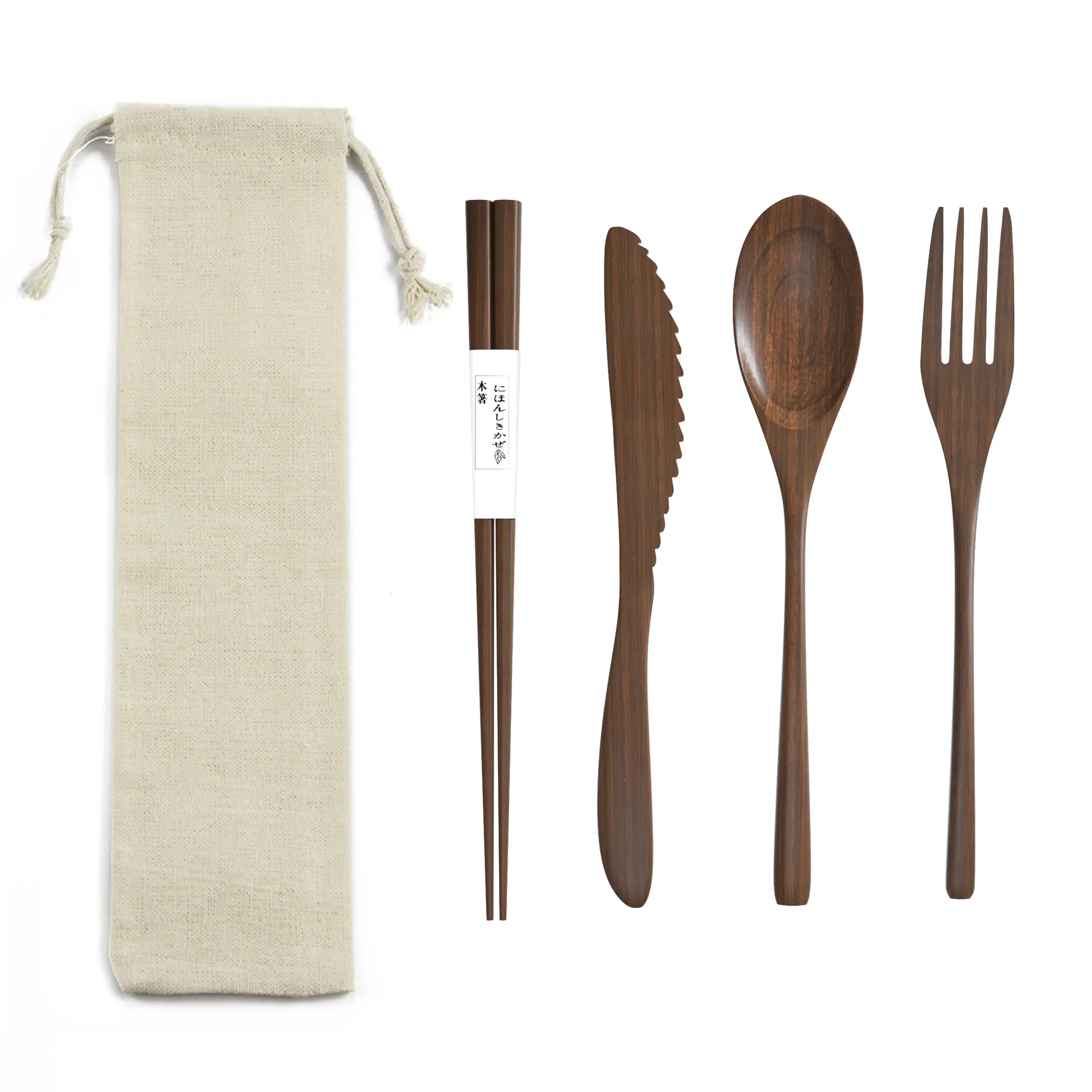 Posate in legno riutilizzabili ecologiche coltello in paglia cucchiaio forchetta set di bacchette set di posate da campeggio in legno da viaggio