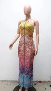 Abiti alla Moda con Collo Halter, Abbigliamento Trendy da Donna, Abiti Sexy con Paillettes, Vestito Corto da Cerimonia con Perline Luccicanti - Product Image 6