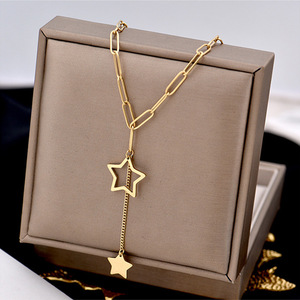 Korean Style Minimalist Hollow Star Tassel Pendant Stainless Steel Necklace Gold Clavicle Chain Fashion Jewelry - Product Image 1