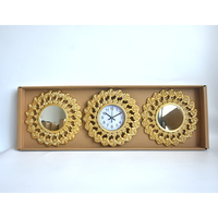 Ensemble de miroirs muraux modernes en or avec fleurs, 3 pièces, avec horloge décorative pour salon, chambre à coucher, vente en gros