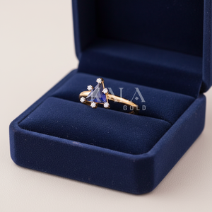 Bague classique américaine en or massif 18 carats avec diamant naturel, forme géométrique, pour filles, mariage, fête, fiançailles, anniversaire, cadeau - Product Image 2