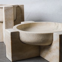Classique Beige Pierre Naturelle Travertin Décor À La Maison Travertin Bol Et Plateau Sur Support Travertin Bol Avec Support