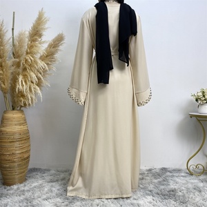1838# Hot Sale Pearl Abaya High Quality Crepe Long Sleeve Open Abayas <b>Cardigan</b> Middle East Islamic Fashion Clothing - Product Image 3