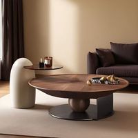 Modernes Italienisches Rundes Couchtisch-Set Walnussholz & Metallgestell Luxuriöse Wohnzimmermöbel für Kleine Wohnungen