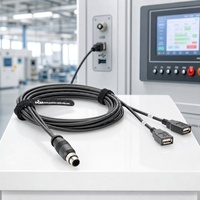 Kabel Splitter Y Industrial M12 ke USB 8 Pin A-Code Male ke 2x USB 2.0 Type-A Female untuk Koneksi USB Mesin ke Panel