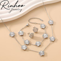 Parure de bijoux en acier inoxydable plaqué or PVD 13 mm, motif trèfle à cinq feuilles, collier, bracelet et boucles d'oreilles pour femme, idéale pour les fêtes et le quotidien