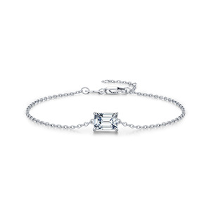 S925 Sterling <b>Silver</b> 18k gold <b>thin</b> <b>chain</b> bracelet Minimalist <b>Chain</b> Bracelet With Emerald Cut Crystal For Women's Everyday Wear - Product Image 1