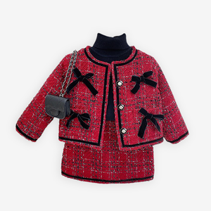 Otoño Invierno niñas dulce traje grueso niños arco chaqueta falda 2 piezas conjunto <span class=keywords><strong>moda</strong></span> niños ropa - Product Image 1