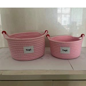 Tagi Woven <b>Storage</b> <b>Basket</b> Round Cotton <b>Rope</b> Handmade Organizer For Toys Cosmetics Snacks Bedroom Desk Use Yellow Pink Blue - Product Image 3