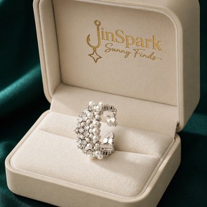 JinSpark 'Luminous Bloom' elegante verstelbare ring met zirkoon en imitatieparels voor dames |   18K PVD vacuüm geplateerd minimalistisch stapelbaar - Product Image 6