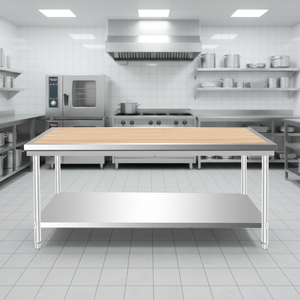 Plan <span class=keywords><strong>de</strong></span> travail en bois à bords en acier inoxydable personnalisable, panneaux épaissis, robuste et durable, table <span class=keywords><strong>de</strong></span> pétrissage <span class=keywords><strong>de</strong></span> qualité alimentaire - Product Image 2