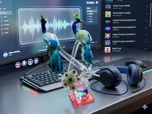 Figurine de paon en verre bleu soufflé à la main, style Murano, sculpture artisanale de deux oiseaux décorative de Noël, dôme sur base florale - Product Image 4