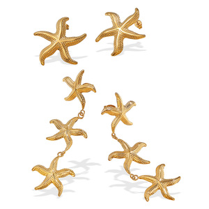 Boucles d'oreilles étoile de mer en alliage de zinc doré pour femmes, bijoux de fête, accessoire d'été sur le thème de l'océan - Product Image 5