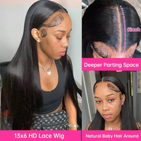 Perruques Lace Front HD 250 densité, noires naturelles, lisses, pour femmes, perruque de cheveux humains 13x4, pré-épilée, sans colle, perruques frontales en dentelle
