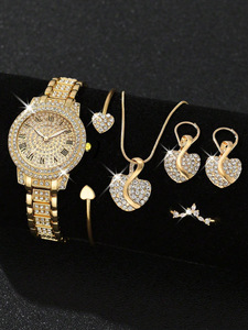 Wholesale Diamond Women's Watch Set Alloy Fashion High-end Sense <strong>Roman</strong> Pattern Jewelry Quartz Watch Set for Women - Product Image 6