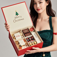 Rosa Weihnachtsschokoladen-Geschenkbox-Verpackung mit Bands chleife Luxus-Kunstpapier-starre Trüffel box mit Trennwänden und klarem PVC-Fenster