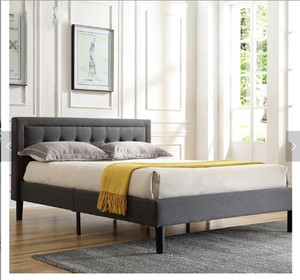 Style moderne King Size Doux En Tissu De Loisirs Lit de Plate-Forme Tapissé Avec Cadre En Métal à Lattes En Bois Support - Product Image 4