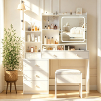 Meuble de chambre à coucher moderne multifonctionnel en bois avec tiroirs de rangement, coiffeuse blanche et noire avec miroir