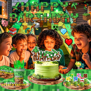 Pixel Sinh Nhật Đảng Trang Trí Nguồn Cung Cấp Bên Thiết Lập Bao Gồm Bóng Bay Backdrop Khăn Trải Bàn Treo Swirls Cho Pixel Chủ Đề Đảng - Product Image 6