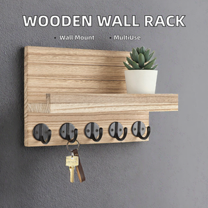 <b>Wall</b> Mounted Bamboo Decorative <b>Rack</b>-Multifunctional Nordic Design for Key Bag Tools <b>Coat</b> Clothes Storage - Product Image 2