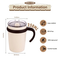 Mug à café isotherme 250 ml avec poignée, en acier inoxydable, tasse sous vide, maintien au froid 12h et au chaud 6h, anti-fuite, personnalisable, vente en gros (ODM/OEM)