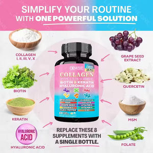 Kapsul Kolagen OEM/ODM 14-in-1 Alami Tipe I, II, III, V dan <span class=keywords><strong>X</strong></span> Pemutih Kulit dengan Biotin & Keratin Dengan Asam Hialuronat - Product Image 2