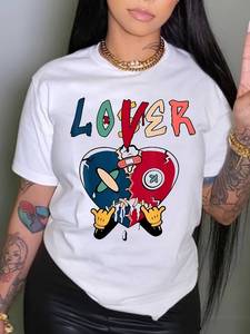 T-shirt da donna con stampa cuore spezzato, manica corta, girocollo, cotone 180g, casual, per tutte le stagioni, lavabile in lavatrice - Product Image 3
