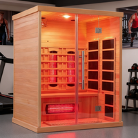 Sauna infrarouge lointain en bois moderne avec panneau de commande informatisé et chauffage pour les pieds pour villa