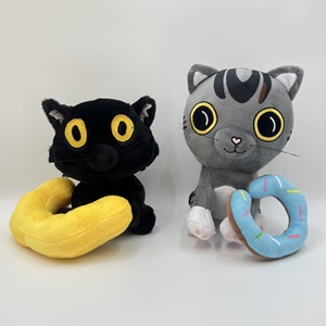 Jouets en peluche Donut Cat, chaton noir et gris, animaux en peluche doux pour enfants, décoration de chambre à coucher, cadeau - Product Image 2