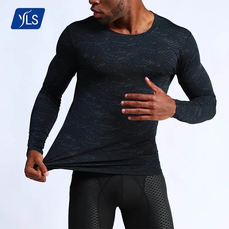 Yls camiseta de cor sólida para homens, atacado, roupa de academia, logotipo personalizado, elástica, fitness, manga longa