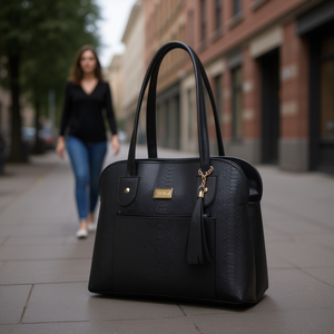 Sac fourre-tout noir pour femme Fana Idalia, motif Saffiano, bandoulière chaîne, sac à main décontracté pour un usage quotidien - Product Image 2