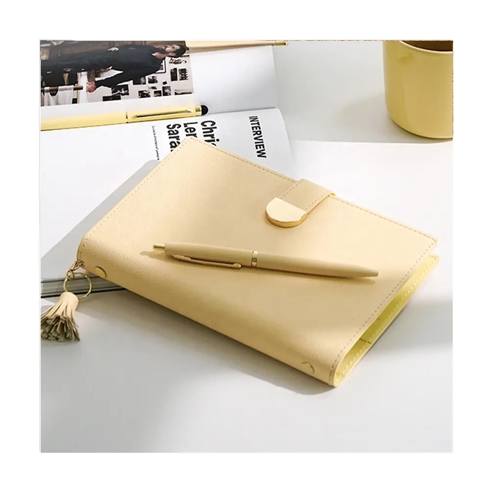 Wholesale Good Quality A6 Customised logo PU Leather Ring Binder Diary Journal Agenda Planner Notebook