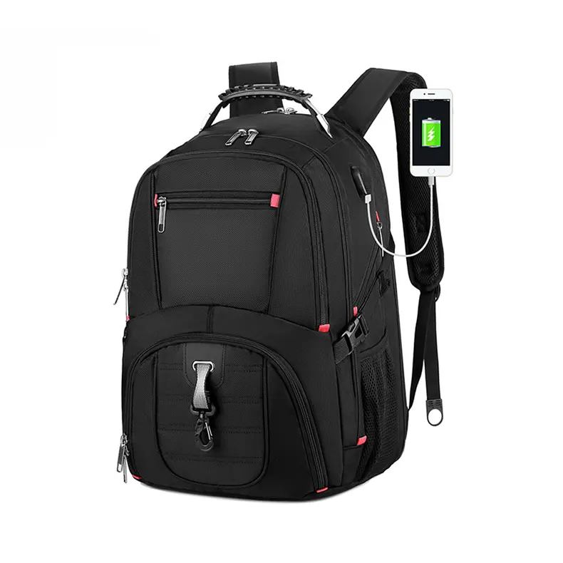 กระเป๋าเป้ใส่แล็ปท็อปแนวธุรกิจมีช่องใส่ของ3ช่อง,กระเป๋าไนลอน1680D กันน้ำสำหรับเดินทางมีช่องใส่ของขนาดใหญ่17นิ้วมีพอร์ต USB